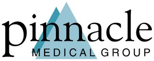 Logo for Pinnacle Medical Group, featuring the company name in black with an image of a mountain symbol in blue.